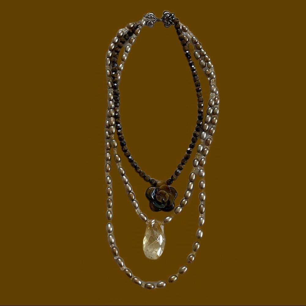 3 strand necklace with quartz and Tiger Eye